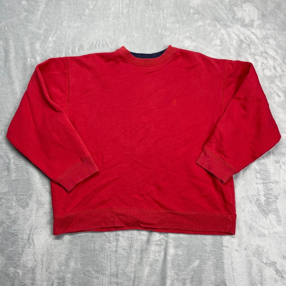 Nautica Sweatshirt Mens Medium Red Fleece Lined Long Sleeve Crew Neck Pullover